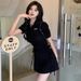 Women's Sweet And Spicy Slim Fit Short Sleeve Polo Collar Dress Button Down Fashion Spring Summer Style Waist Cinching Short Skirt_ecoleips.com