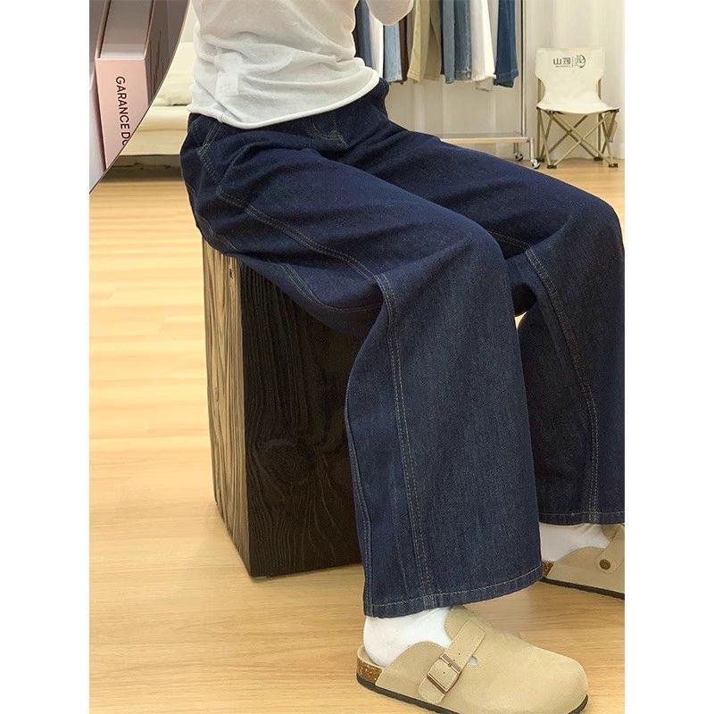 American Retro Dark Blue High Waist Loose Women's Jeans 2025 Autumn Winter Stylish Wide Leg Pants_ecoleips.com