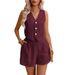 Women's Clothing Women's Linen Vest And Shorts Set Style Spring Summer Casual Commuter V Neck Front Button Summer Clothing_ecoleips.com
