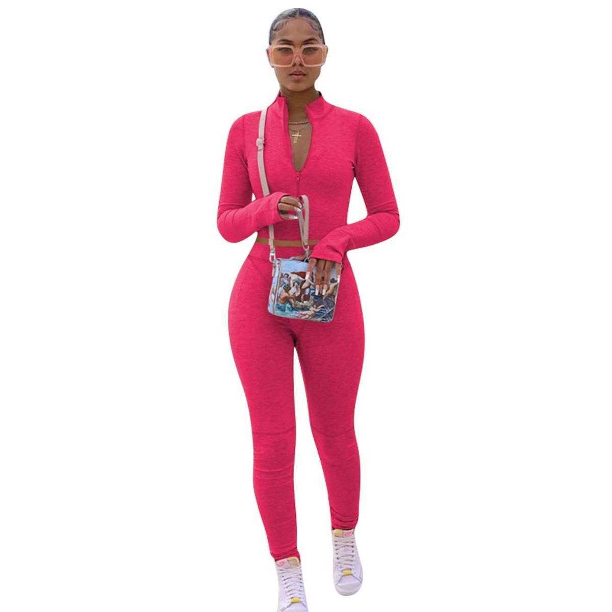 Streetwear Essentials: Women's Long-Sleeve Fleece Hoodie & Jogger Set – Solid Color Athleisure Two-Piece (Black, Orange, Rose, Mustard, Brown)_ecoleips.com