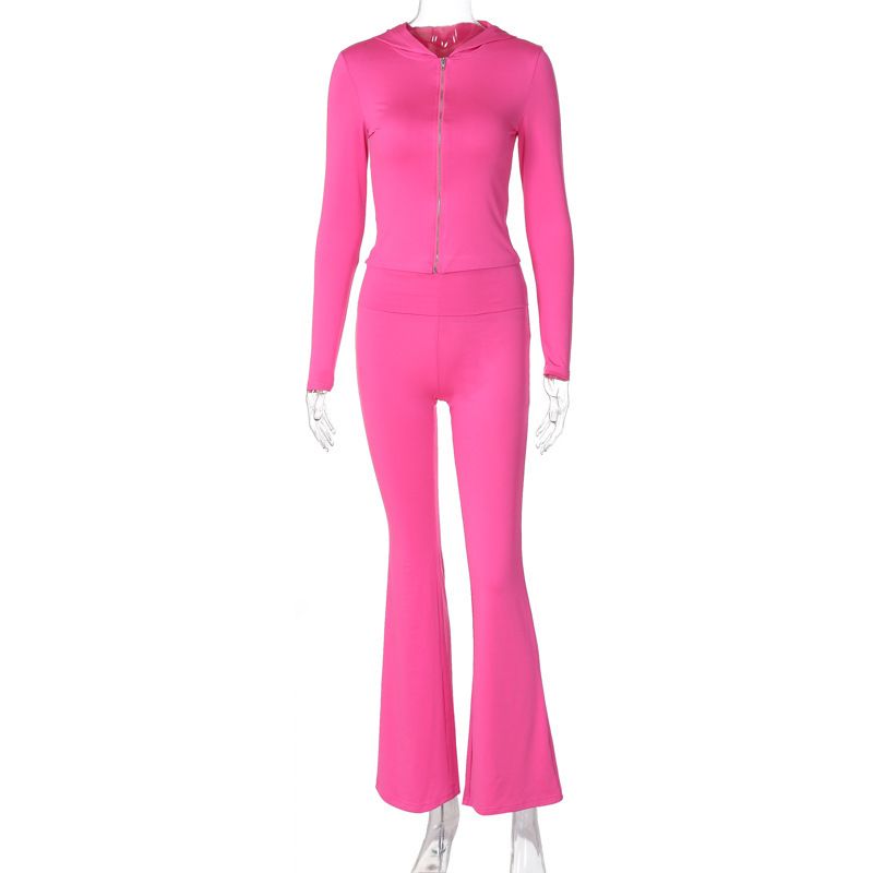 2024 Winter New European And American Hot-Selling Women's Clothing Zipper Long-Sleeve Hooded Top Flared Long Pants Set_ecoleips.com