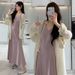 Autumn New Korean Fashion Maternity Dress With Strap Top And Cardigan Sweater 2-Piece Set_ecoleips.com