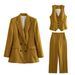 Women's Clothing Linen double-breasted women's blazer + vest and vest + linen straight pants suit_ecoleips.com