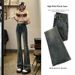 Cement Gray Flared Jeans Women, Spring And Autumn 2024 New Style, High-waisted, Slim-fit, Stretchy Bell-bottom Pants For_ecoleips.com