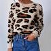 Women's Clothing Autumn And Winter Women's Leopard Print Jacquard Knit Pullover Sweater - Round Neck, Long Sleeve, Comfortable & Stylish Casual Top_ecoleips.com