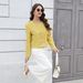 Women Yellow Tweed Double Breasted Cropped Jacket, Round Neck Gold Button Pocket Elegant Little Fragrance Coat_ecoleips.com