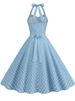 Elegant Polka Dot Party Dress Women Summer Halter High Waist 50s Vintage Fit And Flare Backless Retro Dresses_ecoleips.com
