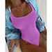 Women's Clothing Solid Color Wave Stripe One Piece Swimsuit Women's Belly Covering Conservative Bikini Beach Swimming Suit_ecoleips.com