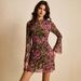 Elegant Floral Print A-Line Dress – Double-Layer Round Neck Chiffon Dress With Slit & Bell Sleeves (Floral/Pink, True To Size)_ecoleips.com