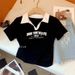 American-style Spicy Girl Polo Collar Color-blocked Short-sleeve T-shirt For Women, Summer Design With An Irregular Cut,_ecoleips.com