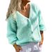 Women’s Deep V-Neck Button Cardigan – Soft Mohair Blend Knit Sweater (S-XL) – Light Blue, Versatile & Stylish_ecoleips.com