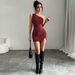 Voya 2026 Women's Fashion Niche American Socialite Style Spring Summer Asymmetrical Neck Bodycon Slimming_ecoleips.com
