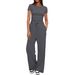 Aria Basics Aria Basics New European American Product: Solid Color Casual Set With Pleated Short-sleeve Top And High-waisted Wide-leg_ecoleips.com
