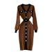 Chic V-Neck Houndstooth Knit Dress – Slim-Fit Pencil Dress With Contrast Trim (Chocolate/Beige/White/Black, One Size) | Elegant Office To Evening Wear_ecoleips.com