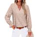Elegant V-Neck Women's Lace Blouse Long Sleeve Jacquard Embroidery Top for Casual Office Wear_ecoleips.com