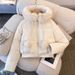 Women's Faux Fur Trim Hooded Short Puffer Jacket With Waist Tie - Lightweight Winter Coat For Casual Outfits (Black, Coffee, Beige, Khaki, Pink)_ecoleips.com