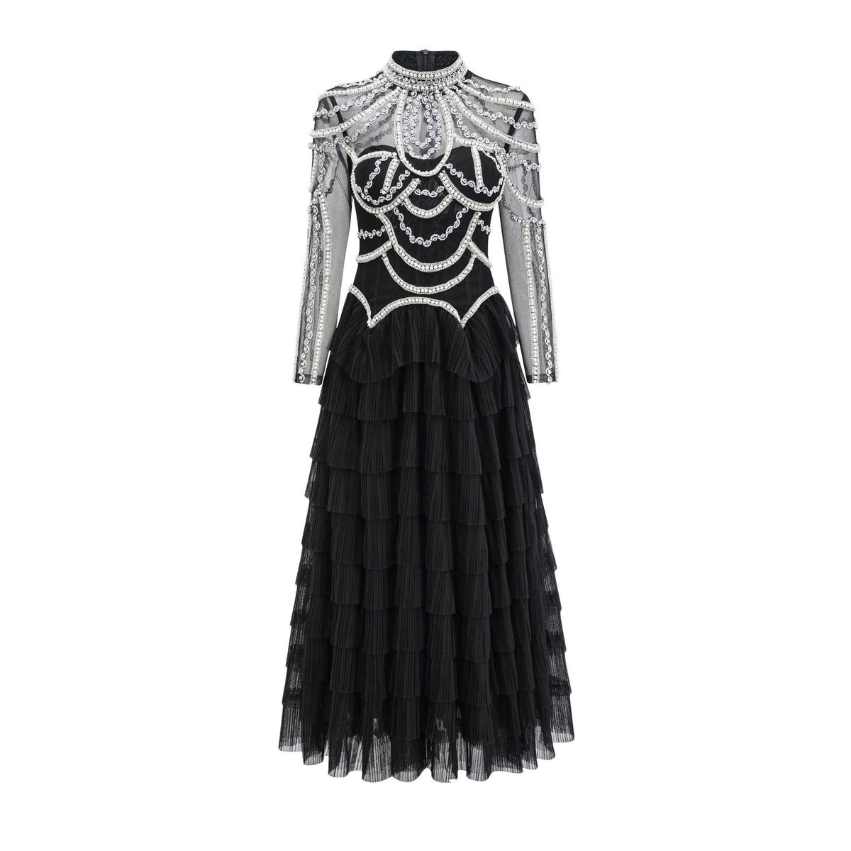 Women's Clothing temperament elegant heavy craft long sleeve beaded dress banquet evening dress long bridesmaid dress_ecoleips.com