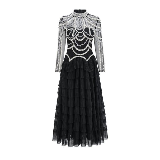 Women's Clothing temperament elegant heavy craft long sleeve beaded dress banquet evening dress long bridesmaid dress_ecoleips.com