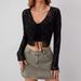 Women’S Sheer Mesh Long Sleeve Top With Front Tie Detail – Elegant V-Neck Blouse With Flocked Geometric Pattern (Black/Army Green, S-Xxl)_ecoleips.com