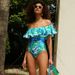 One Shoulder Ruffle Printed One Piece Swimsuit For Women Fashionable Swimwear_ecoleips.com