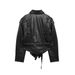 Trendy Faux Leather Belted Jacket For Women - V-Neck, Long Sleeve, Streetwear Chic (XS/S/M/L, Black & Dark Brown)_ecoleips.com