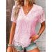 Women's Summer New Hot Sale V-neck Elegant Lace Top Short Sleeve T-shirt_ecoleips.com