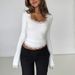 2025 Cross-Border Foreign Trade Sexy Long-Sleeve Ribbed Lace Trim Top Fashionable Chest-Emphasizing U-Neck For_ecoleips.com