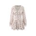 floral Ruffle Trim Waist V-neck Long-sleeve Dress For Women, European And American Seaside Vacation Pleated Mini Skirt_ecoleips.com