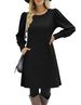 K European And American Fashionable Women's Dress With Knitted Bubble Sleeves, Long Sleeved Round Neck, Casual Loose Dress With Pockets_ecoleips.com