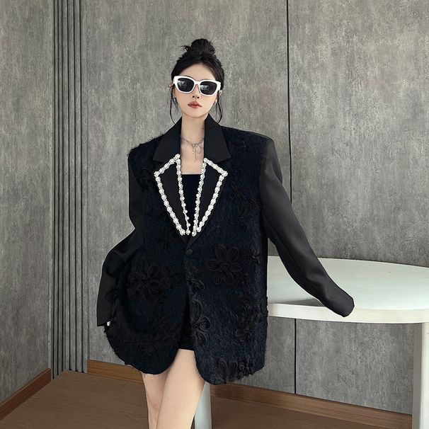 ng2510292 Heavy-duy Jacquard Beaded Whie Blazer For Women, Auumn Elegan Socialie Syle, Ligh Luxury, High-end Niche Sui_ecoleips.com