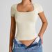 Women's Square Neck Yoga Top - Breathable Short Sleeve Workout Shirt For Running Pilates Gym Fitness, Moisture-Wicking Stretchy Activewear Tops_ecoleips.com