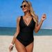 Voya 's 2026 Best-Selling Women's Two-Piece Swimsuit, New European And American Cross-Border Mesh Deep V-Neck Solid_ecoleips.com