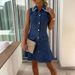 New Office Lapel Collar Solid Denim Dress Fashion Diamond Splicing Slim Party Dress Sexy Sleeveless Single Breasted Vest Dresses_ecoleips.com