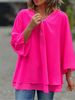 Women's Clothing Neck Three Quarter Sleeve Casual Chiffon Top Metal Zipper Loose Casual Top_ecoleips.com