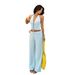 Voya Women's Lazy Vacation Style Set With Light Blue Hanging Neck Tie And Exposed Navel Top Paired With High Waist Wide Leg Pants Two-piece Set_ecoleips.com