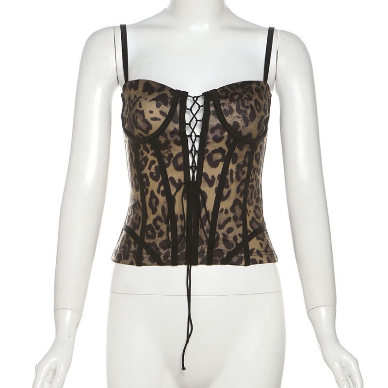 Women's Sexy Leopard Print Suspenders Body Shaping Clothes With Thin Shoulder Straps Slim Fit Tops_ecoleips.com