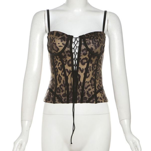Women's Sexy Leopard Print Suspenders Body Shaping Clothes With Thin Shoulder Straps Slim Fit Tops_ecoleips.com