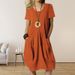 Women's Casual Solid Long Dress Loose‑Fitting Round Neck Design With Practical Side Pockets_ecoleips.com