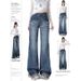 Wholesale High-gloss Blue American Retro Low-waist Flared Straight Jeans For Women, Loose And Slimming, Floor-length_ecoleips.com