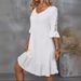 Women's Clothing Solid Color V-neck Trumpet Sleeve Lace Mid-length Dress_ecoleips.com
