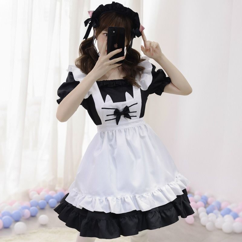 Cosplay Cute Pussy Maid Dress Full Cosplay Women's Dress Japanese Anime Home Dress Halloween Game Uniform Black_ecoleips.com