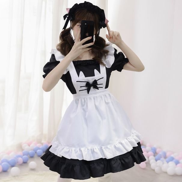 Cosplay Cute Pussy Maid Dress Full Cosplay Women's Dress Japanese Anime Home Dress Halloween Game Uniform Black_ecoleips.com