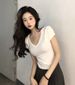 Pure Desire Wind V-neck Short-sleeved T-shirt Women's Summer New Slim And Thin Spice Girl Short Irregular Bottoming Top_ecoleips.com