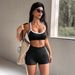 Women's Yoga Sports Bra & Shorts Set – Breathable Polyester Workout Outfit For Gym & Running (Black, S-Xl)_ecoleips.com