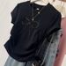 Summer Black Ruched T-Shirt Women's French Style Base Layer Top Bow Knot Short Sleeved with Shoulders Cross Border_ecoleips.com