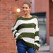 Women's Casual Striped Knit Sweater Long Sleeve Loose Fit Round Neck Top For Autumn Winter Women's Clothing_ecoleips.com