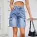Women's Denim Cargo Shorts - Straight Leg Mid-Length Shorts With Functional Side Pockets_ecoleips.com
