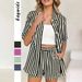 Women's Striped Casual Suit European American Style Summer Lapel Short Sleeve Outfit Set Elegant And Stylish_ecoleips.com