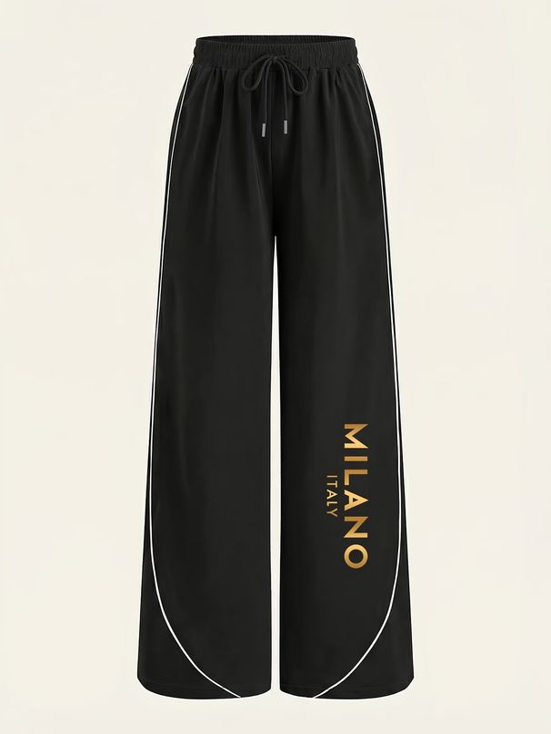 Women's Clothing Gold Milan Print Wide Leg Pants For Women Loose Fitting Spring Autumn Bottoms European American Style_ecoleips.com