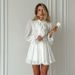 Women's French Style Elegant Short Dress Ruffled Hem Stand Collar Long Sleeves Elastic Waist A-Line Skirt Cross Border Design_ecoleips.com